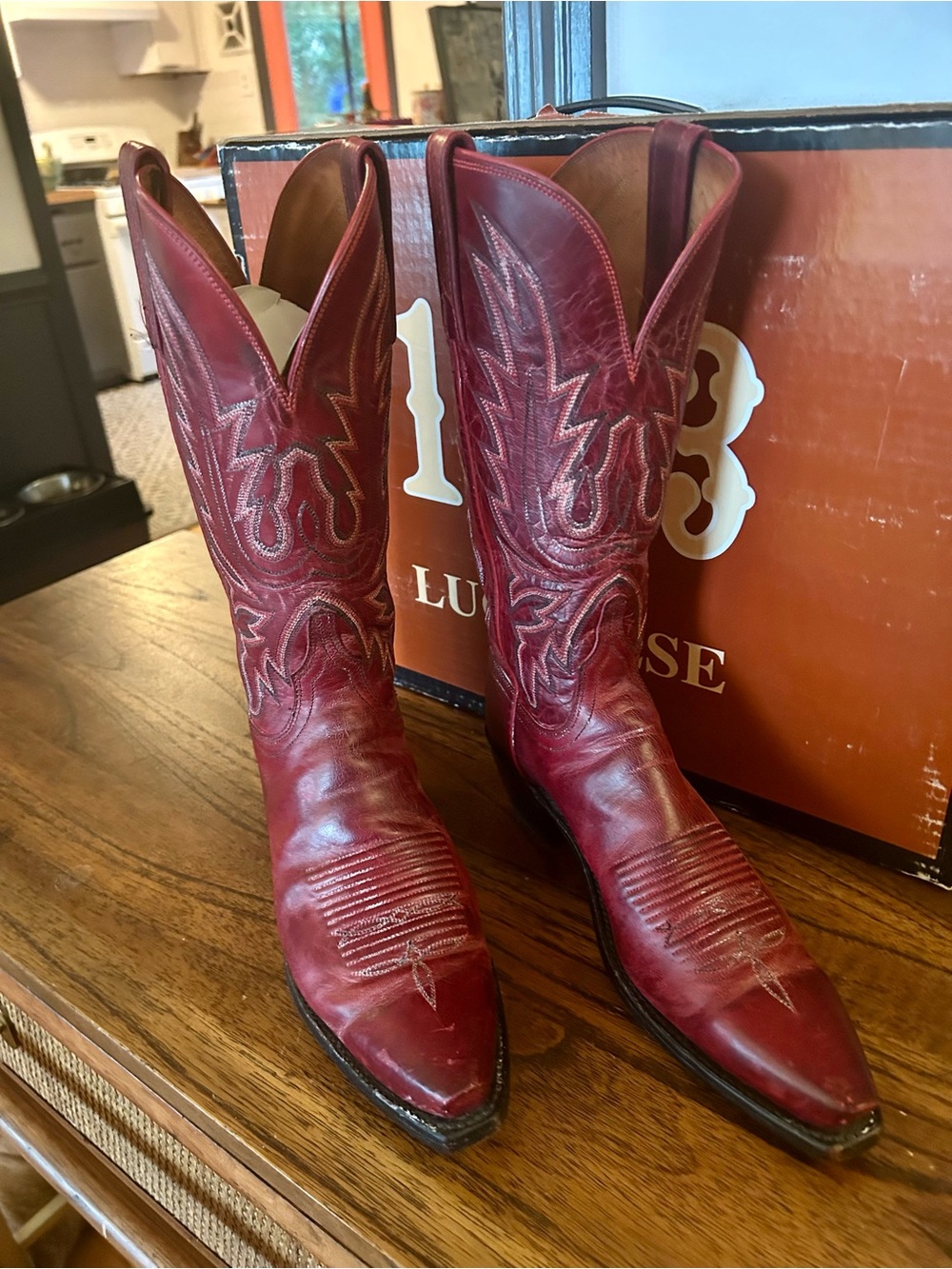Lucchese 1883 Limited Edition Women's Cherry Red Leather Western Cowboy Boots - Picture 2 of 7